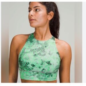 LULULEMON Seawheeze Energy Bra High-Neck Longline Euphoria Fluro Green Multi 2